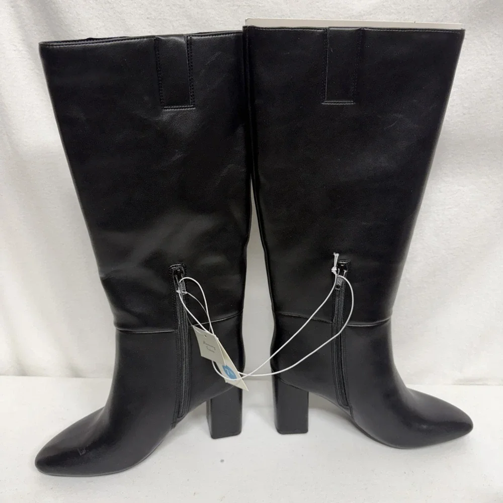 A New Day Black mid heel Dress Boots Womens size 7.5 Knee high